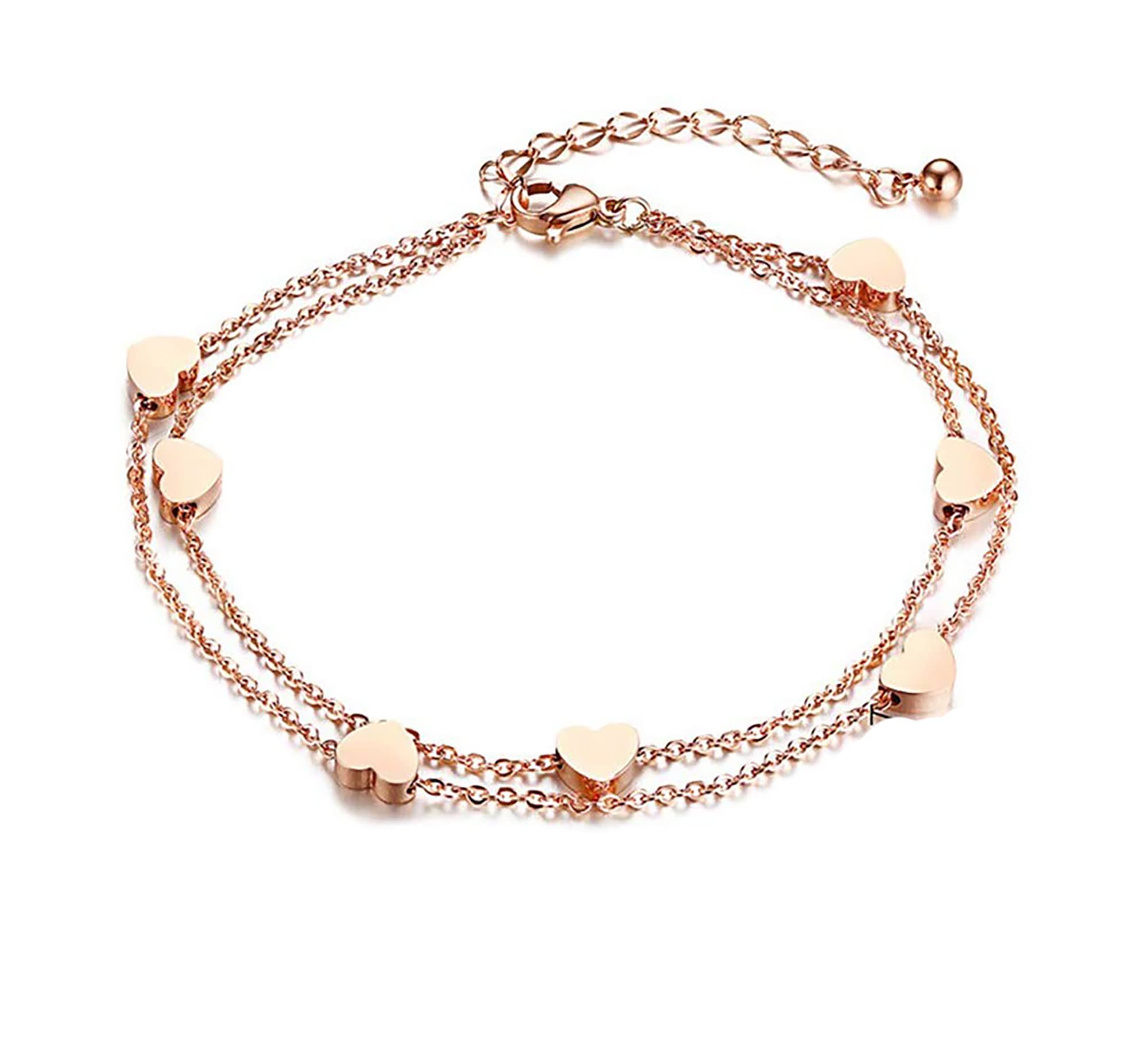 findout ladies 14K rose gold plated titanium steel wire perfect seven hearts anklet/Bracelets ,for women girls,(f1235) (Bracelets)