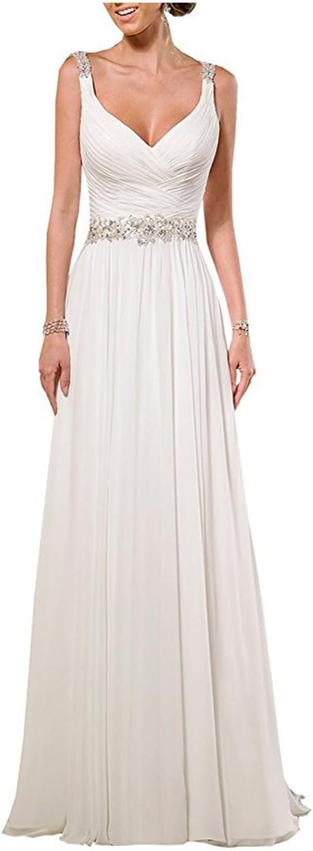 DingDingMail Women's Beach Wedding Dresses 2020 Chiffon Wedding Gown V Neck Wedding Party Dress