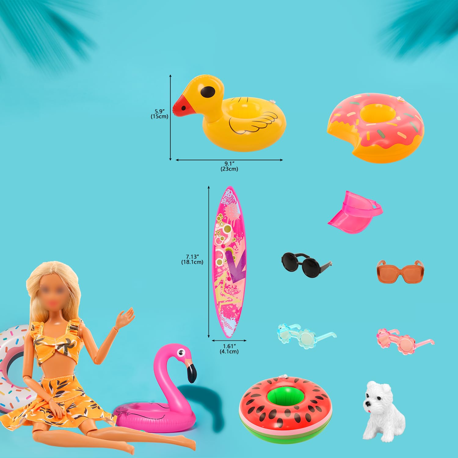 Miunana Handmade Doll Clothes and Accessories - 12 Pcs Set for 11.5 Inch Dolls - Swim Clothes, Trunks, Suits, Skateboard, Lifebuoys