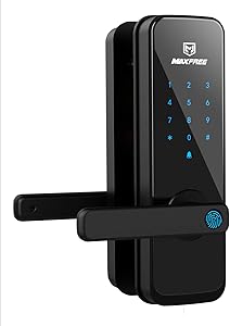 MAXFREE Fingerprint Electronic Door Lock, Keyless Entry Bluetooth Touchscreen Keypad Smart Lock with Reversible Lever and APP for Home, Office, Apartment, Hotel or Garage (Black)
