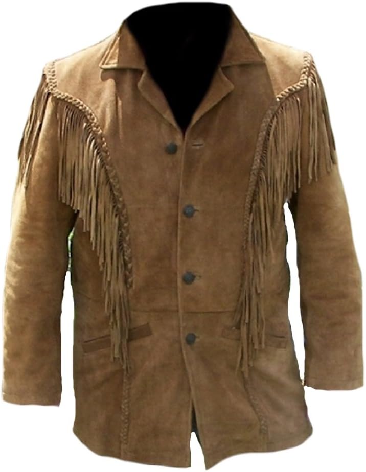 Classyak Men's Western Fringed Suede Coat
