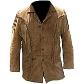 Classyak Men's Cowboy Jacket Western Fringed Suede Leather Coat