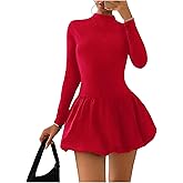 GORGLITTER Women's Long Sleeve Bubble Mini Dresses Elegant Classy Mock Neck Y2k Fall Cocktail Brunch Date Night Dresses
