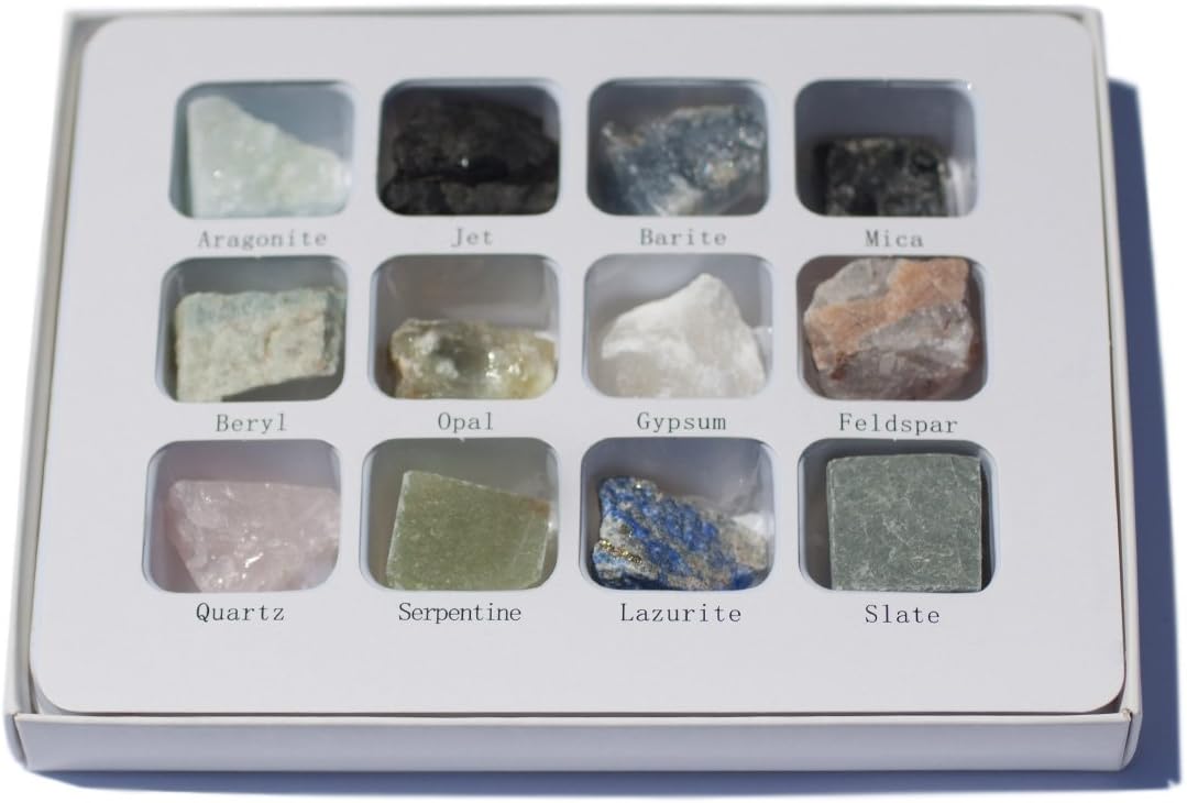 Chillipepperstone 12 Natural Mineral Untumbled Rock Science Stone Collection - Non-Metalic Sample Set