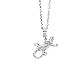 Charm America - Silver Gecko Lizard Necklace- 925 Sterling Silver - Silver Adjustable Necklace 16"-18"