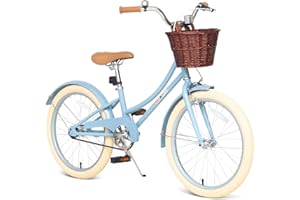 BIXIKE Retro Design Girls Bike with Basket and Coaster Brake for 3-13 Years Old Kids, 14 16 18 Inch Cruiser Bicycle for Toddlers with Training Wheels, 20 24 26 Inch with Kickstand, Multiple Colors
