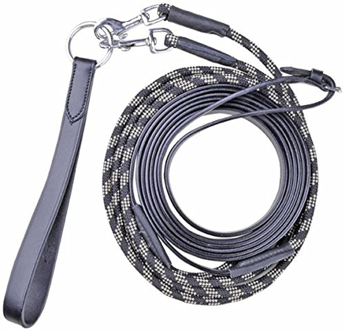 HKM Rope Leather Cob/Full Training Draw Rein - Black/Brown/White