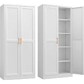 Steeloong 71"Metal Pantry Storage Cabinet with Doors &amp; 4 Adjustable Shelves | Kitchen Pantry Cabinet,White Kitchen Cabinet with 2 Gold Handles,Tall Cabinet for Livingroom,Pantry, Bathroom,Kitchen