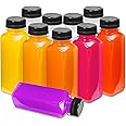 MANSHU 10 OZ Plastic Juice Bottles, Reusable Bulk Beverage Containers, with Black Tamper Evident Lids for Juice, Milk and Other Beverages 10Pcs.
