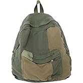 MININAI Vintage Canvas Backpack for Women Men Grunge Hippie Boho Patchwork Backpack College Book Bag Travel Casual Daypack (One Size,Green)