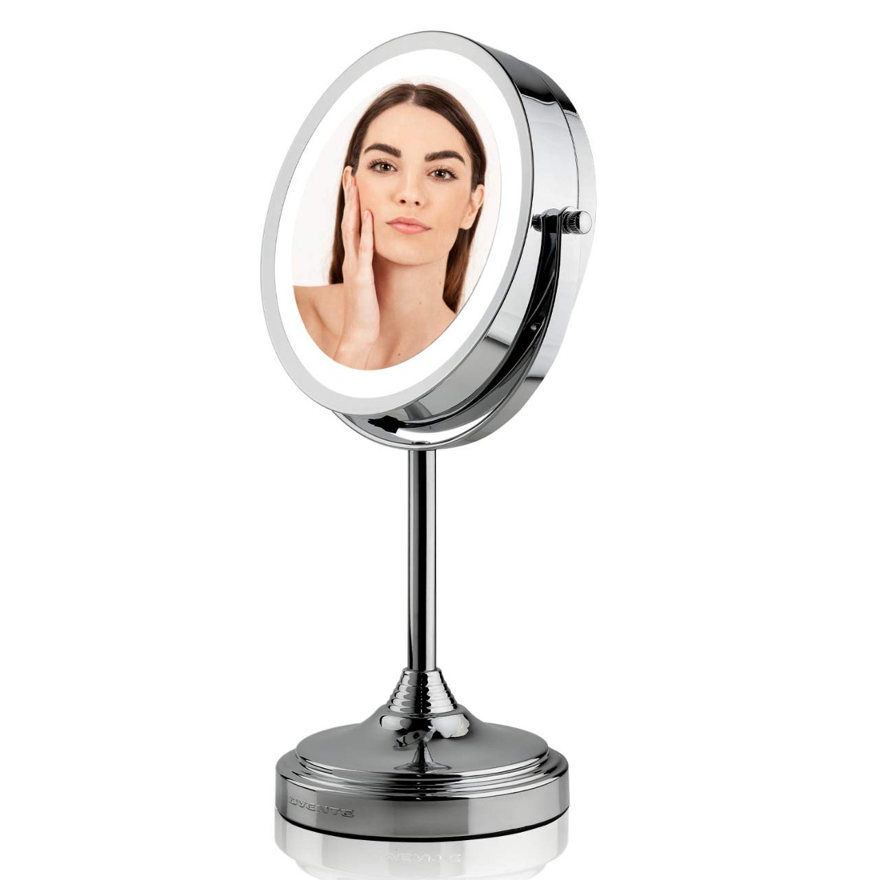 OVENTE LED Lighted Tabletop Makeup Mirror, 7 Inch, Dual-Sided 1x/7x Magnification, Polished Chrome (MCT70CH1X7X)