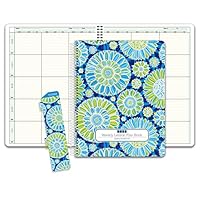 HARDCOVER 6 Period Teacher Lesson Plan; Days Vertically Down The Side (W202) (+) Bonus Clip-in Bookmark (Green Blue Flowers)