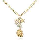 NEKOL Evil Eye Conch Peace Sign Butterfly Charm Necklace for Women, 14K Gold Plated Choker Charm Necklace, Paperclip Cubic Zircon Trendy Necklace Jewelry Gift for Christmas Day
