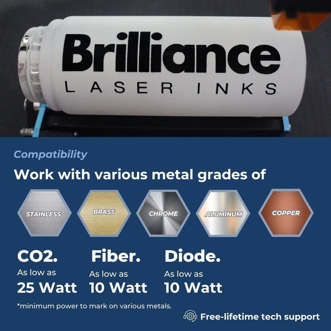 Brilliance Laser Inks 12 Oz Laser Marking Spray - Black, Permanent High Contrast Metal Marker Aerosol for Fiber, YAG, Diode, and CO2 Laser Engraver Machine, BLI101