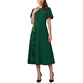 WOMLAYOUT Women's Ruffle Dress Wedding Guest Crew Neck Short Sleeve Formal Cocktail Midi Dresses