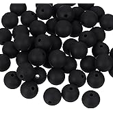 uxcell 50Pcs 9mm Black Round Silicone Loose Beads for DIY Crafts