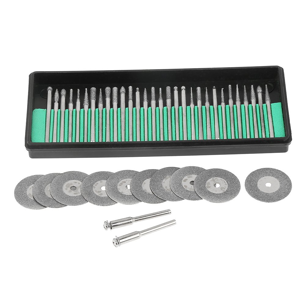 Rotary Tools Accessories, 30pcs Diamond Burs + 10pcs Saw Blades Cutting Discs + 2pcs Mandrels for Woodworking Rotary Tool