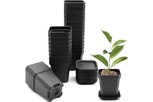 foxany 3" Nursery Pot, 30 Pcs Thick Plastic Plants Pots, Square Flower Planting Pots, Plant Seedling Pots, Seed Starting Pots with Saucers - Black 30 Pcs