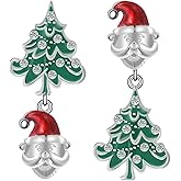 Christmas Tree Earrings Dangle for Women - Shysnow Sterling Silver 925 Xmas Tree Red Bow Enamel Drop Dangling Stud Earrings Holiday New Year Christmas Jewelry for Women