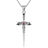 HUKKUN Sword Necklace 925 Sterling Silver Goth Bat Wing Sword Necklace for Women Gothic Sword Jewelry for Women