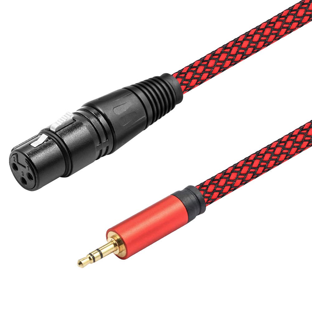 LoongGate 3.5mm (1/8 Inch) TRS Stereo Male to XLR Female Braided Nylon Microphone Cable for Smartphone, Computer, Video Camera (6 feet, Red)