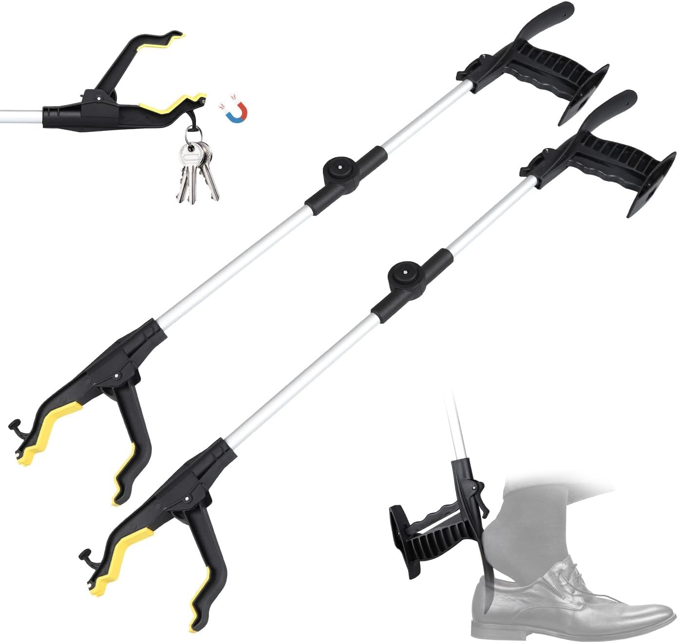 Photo 1 of 32" Grabber Reacher Tool,2-Pack Foldable Reacher Grabber Pickup Tool with Shoehorn,Trash Picker Upper Grabber,Bend-Free Gifts for Seniors,Extra Long Reaching Assist Tool with Rotating Jaw (Yellow)