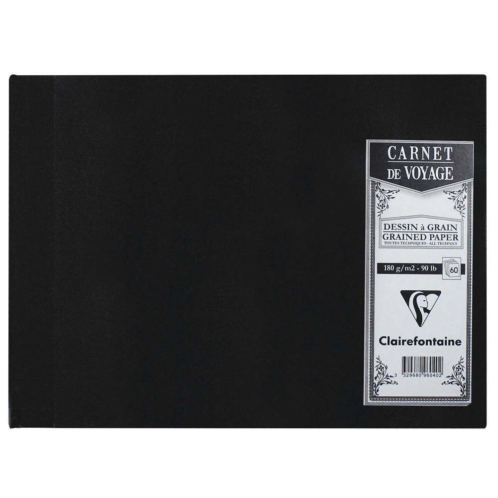 Clairefontaine - Ref 96040C - Canvas Cover Travel Album (60 Pages) - A5 (148 x 210mm), 180gsm Grained Drawing Paper, Fabric Coated Cover - Black Cover