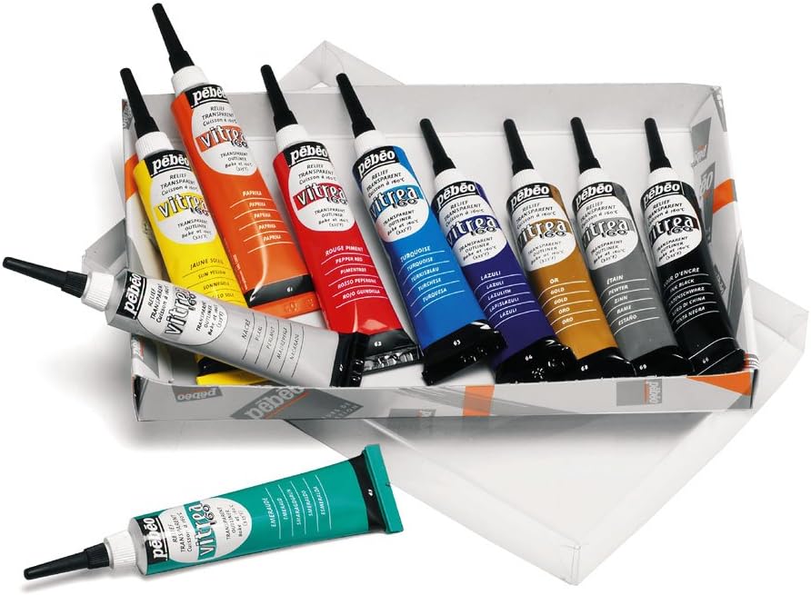 Vitrea 160 Outliners 10 Colours - Ink Black, Sun Yellow, Paprika Orange, Pepper Red, Turquoise, Lapis Blue, Emerald, Pearl, Gold, Pewter