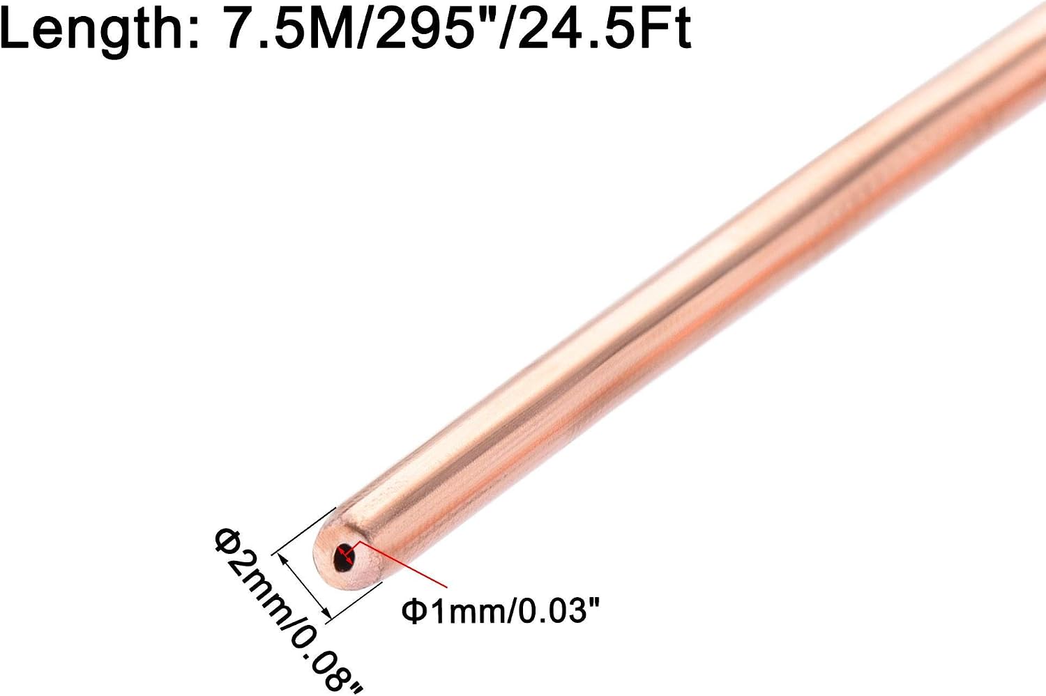 sourcing map Refrigeration Tubing 2mm OD x 1mm ID x 24.5Ft Length Copper Tubing Coil - Image 3