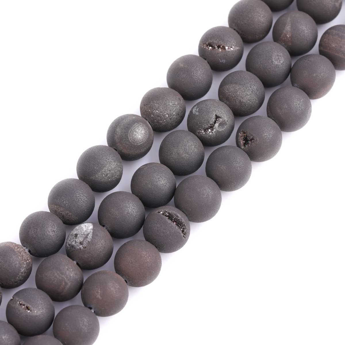 GEM-Inside 10m Black Druzy Drusy Metallic Coated Agate Round Gemstone Semi Precious Loose Beads for Jewellery Making 15''