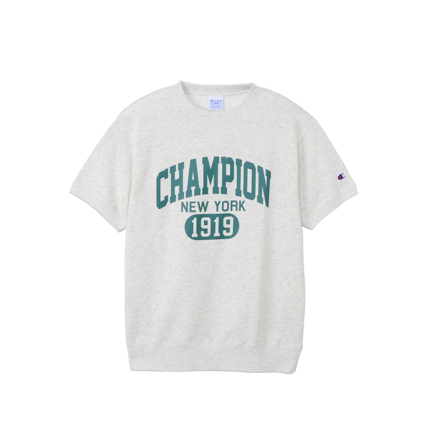 Champion(チャンピオン) C8-Z007Z Men's Short Sleeve Sweatshirt, CottonUSA Fleece Lining, College Print, Short Sleeve Crew Neck Sweatshirt, Basic