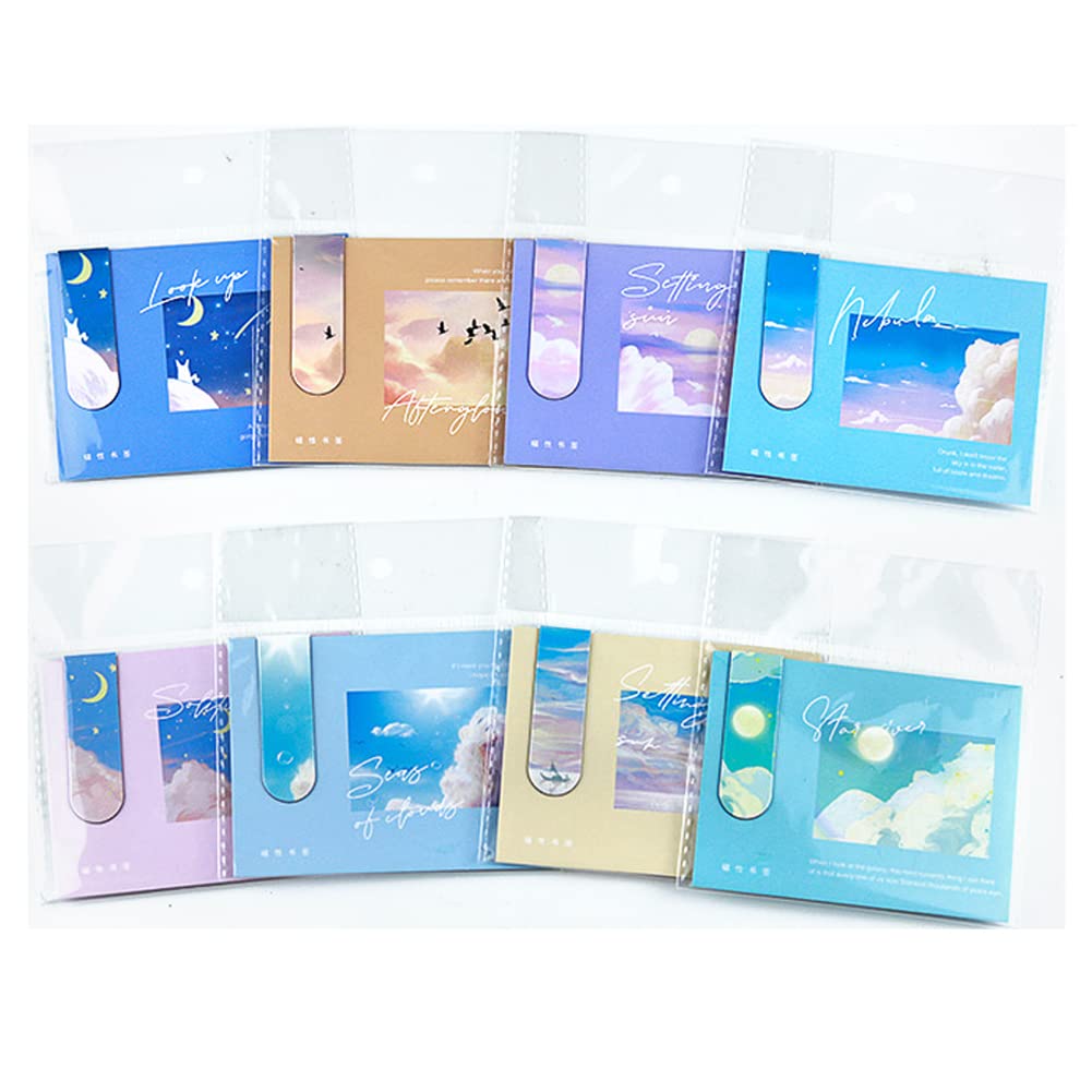 ARFUKA Magnet Bookmark Sun Moon Star Series Fresh Breeze Page Markers Assorted Book Markers Set Gift for Students Teachers Reading 8 Pack