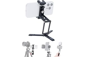 Mechrig Aluminum Alloy Foldable Phone Mount with Cold Shoe Extension, Multi-Angle Adjustment for Smartphones Cameras Live Streaming Accessories 71002