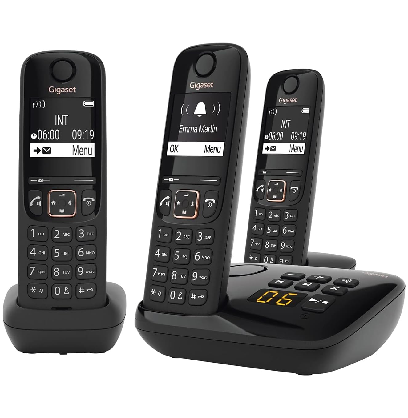 Gigaset A694 AM TRIO - Three Cordless DECT Telephones with an Answering Machine - Large Phonebook - Intuitive Use, Black [UK Version]