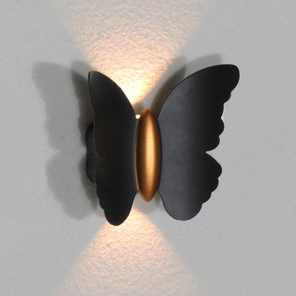 Chrasy LED Wall Light IP65 Waterproof Indoor Outdoor Up and Down Butterfly Design Wall Lamps 3000k 6W Lighting Fixture Perfect for Home Deco Garden Porch Hallway Bedroom (Black)
