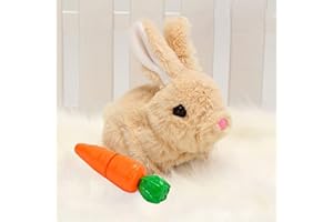ProCover My Realistic Bunny Toy, Interactive Bunny Realistic Bunny - Jumping, Twitching, and Shaking Ears, Bunny Realistic Bunny Toy, Bunbi Realistic Bunny, Realistic Bunny Toys (Brown，with Carrot)