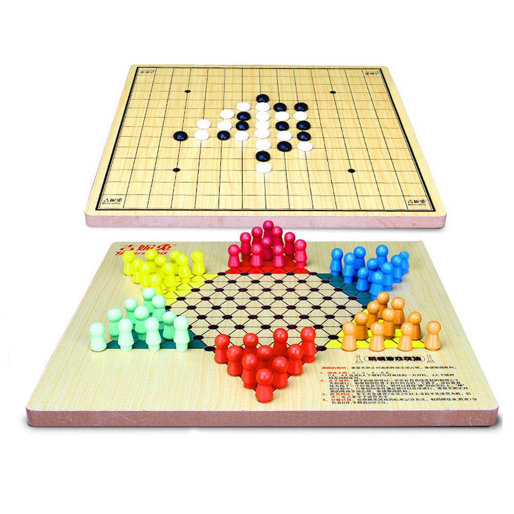 Wooden China Board Game ，2 in 1 Chinese Checkers & Gobang (Five in a Row), All Ages Classic Strategy