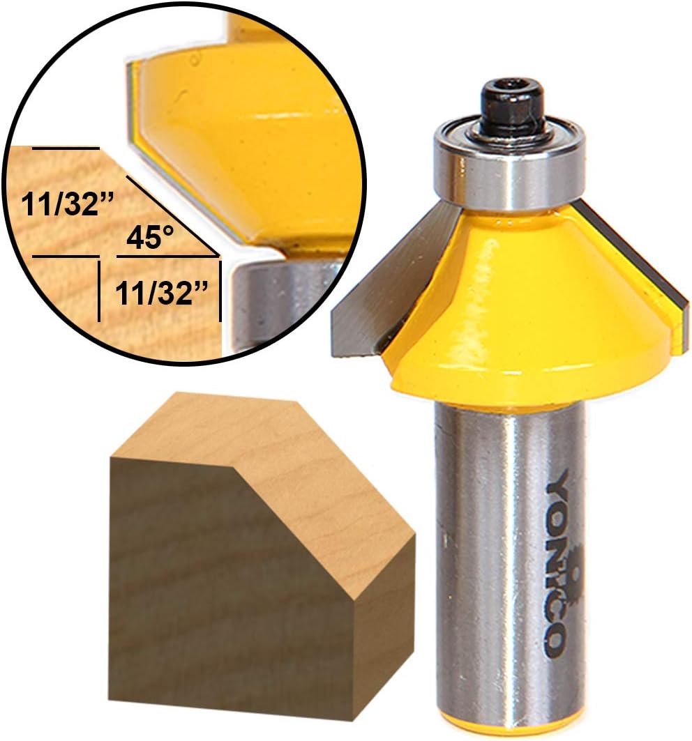 Yonico 13916 45 Degree Chamfer Edge Forming Router Bit 1/2Inch Shank