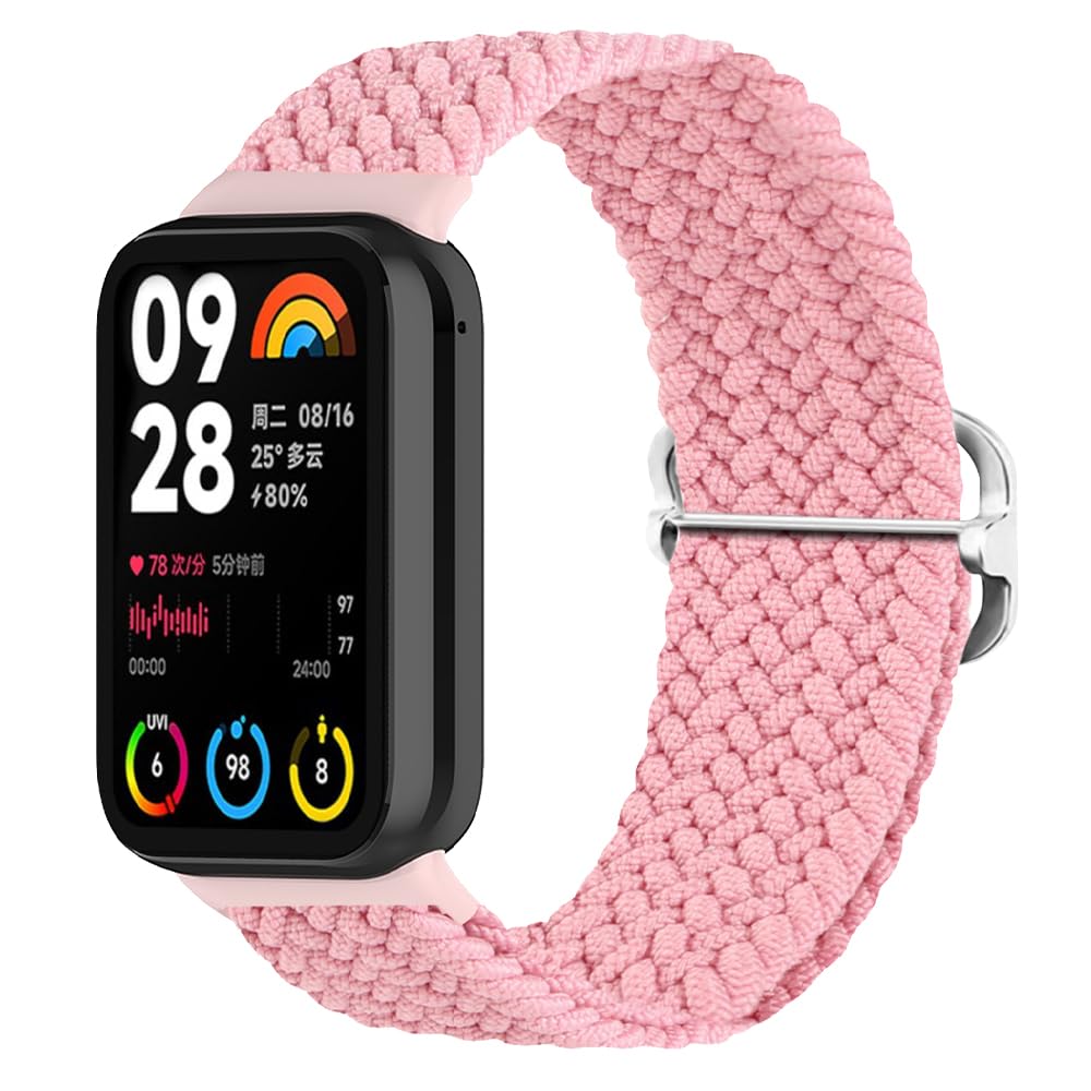 Niboow Strap for Xiaomi Smart Band 9 Pro/Xiaomi Smart Band 8 Pro, Men Women Sport Adjustable Nylon Woven Elasticity Watch Bands for Xiaomi Redmi Watch 5 / Xiaomi Redmi Watch 4 - Pink