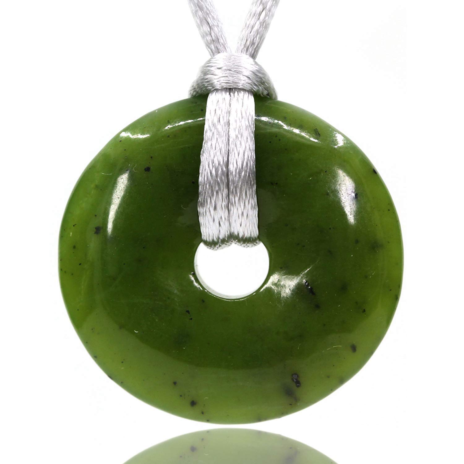 Natural Gemstones A Grade Canadian Nephrite Jade Peace Donut 30M Beads Adjustable Braided Macrame Tassels Pendant Unisex