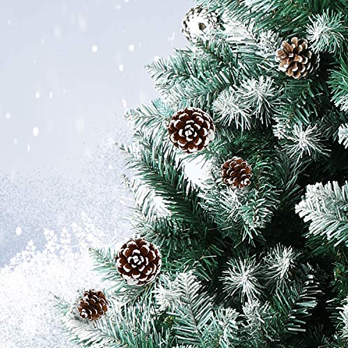 SHareconn 7.5ft Unlit Artificial Hinged Christmas Tree Snow Tree with Pine Cones , 2000 Branch Tips and Metal Stand