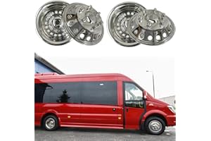 Puermto 16 Wheel Simulator fit for 2012-2021 Dodge, Mercedes and Freightliner Sprinter Van, 4pcs Waterproof Protective Snap on Hubcaps 6 Lug 18 Hand Hole Polished Stainless Steel Dually Covers 6K06R