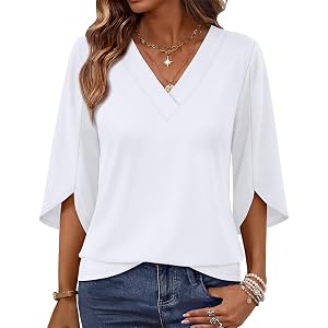 WIHOLL Womens Tops Summer Outfits 2026 V Neck Shirts Womens Blouses Dressy Casual Bell Sleeve Fashion Clothing