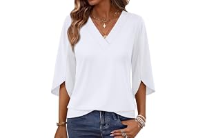 WIHOLL Womens Tops Summer Outfits 2026 V Neck Shirts Womens Blouses Dressy Casual Bell Sleeve Fashion Clothing