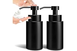 GMISUN Foaming Soap Dispenser, 2 Pack 10 fl oz / 300 ml Matte Black Glass Foam Soap Dispenser, Modern Foaming Hand Soap Dispe