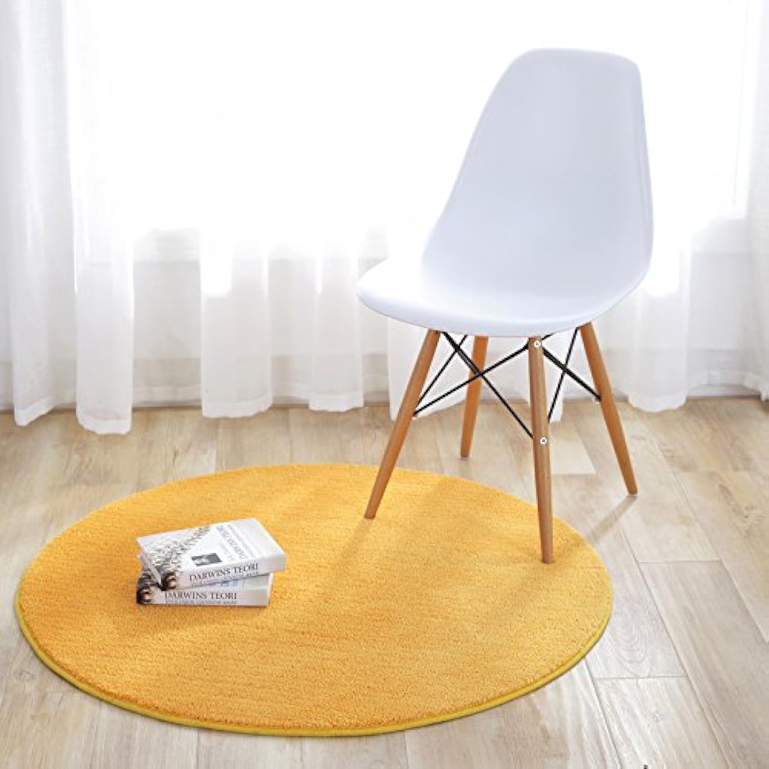 Fouriding Round Circular Area Rugs Solid Carpets Home Cozy Mat Bedroom Luxurious Floor Pads for Living Room (Yellow, Diameter:2.6ft)