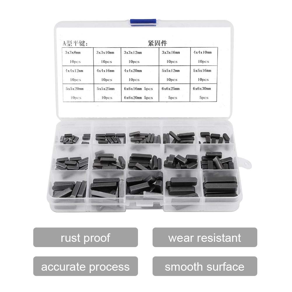 140pcs Stainless Steel Machine Key Assortment kit,Round Ended Feather Key Set,8mm 10mm 12mm 16mm 20mm 25mm 30mm