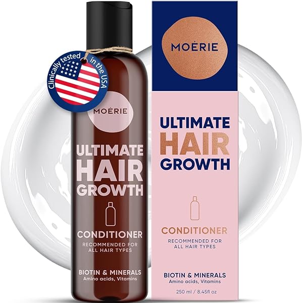 MOERIE ULTIMATE HAIR GROWTH CONDITIONER – FOR LONGER, THICKER, FULLER HAIR – VEGAN FRIENDLY VOLUMIZING HAIR PRODUCTS – PARABEN & SILICONE FREE – ALL HAIR TYPES – REVERSE HAIR LOSS – 8.45 FL OZ (250ML)