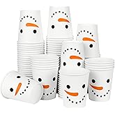 AimFun 100Pcs Christmas Snowman Party Cups Xmas Disposable Paper Cups Festive Winter Smiling Snowman Face 9 Oz Drinking Cups for Beverage Hot Cold Drinks Holiday Merry Christmas Table Party Supplies
