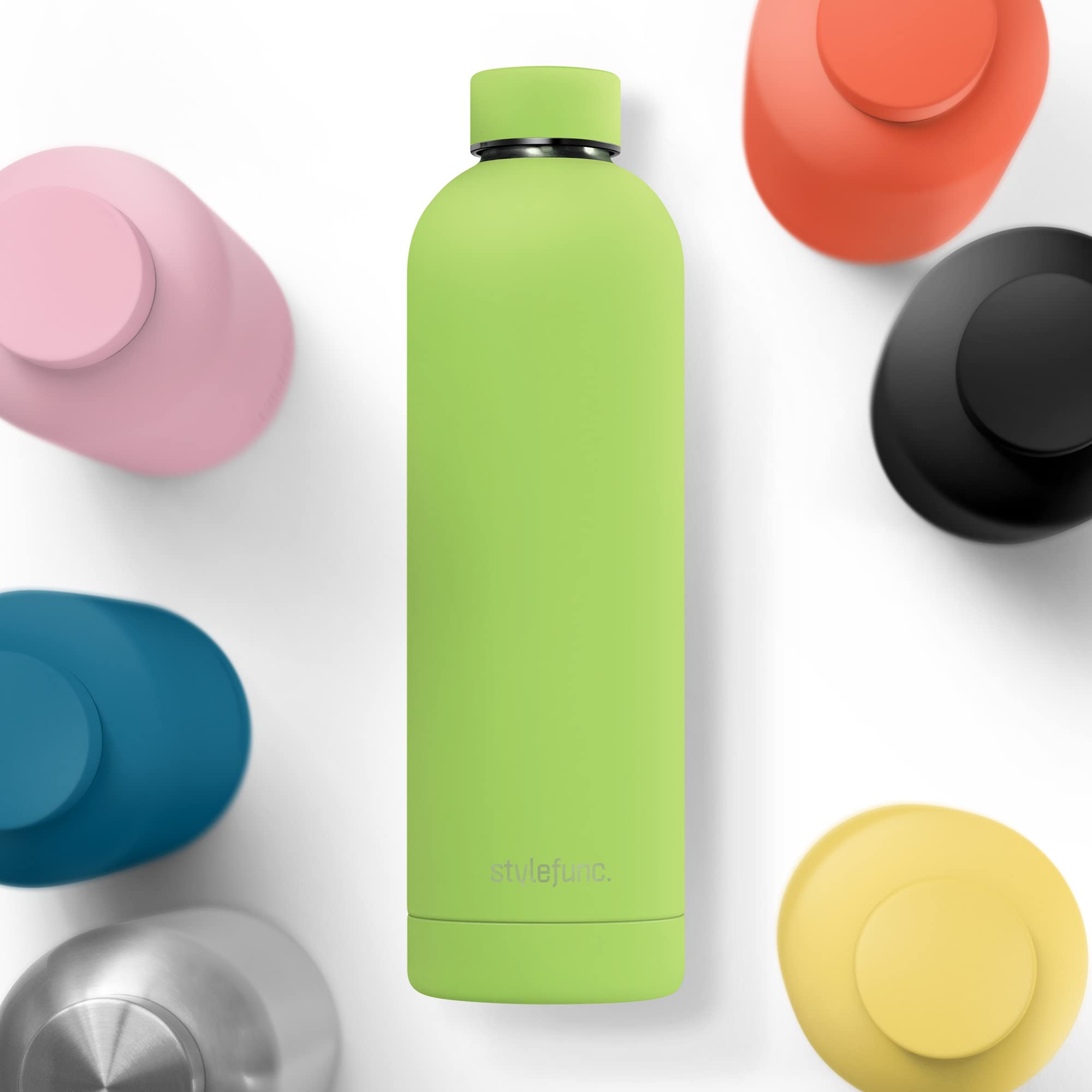 stylefunc. Pure Stainless Steel Drinking Bottle, 500 ml, 750 ml & 1 litre Leak-Proof Thermos Flask, Suitable for Carbonated Drinks, Insulated Water Bottle for Office, Bike, Sports and on The Go